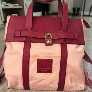 Henri Bendel Pink Burgundy Color Block Jettsetter Large Backpack Bag